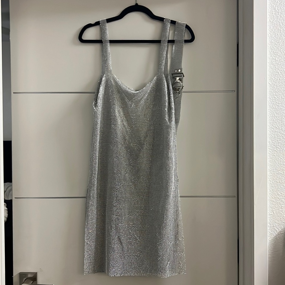 Posh Mia Sliver Rhinestone Crystals Dress
